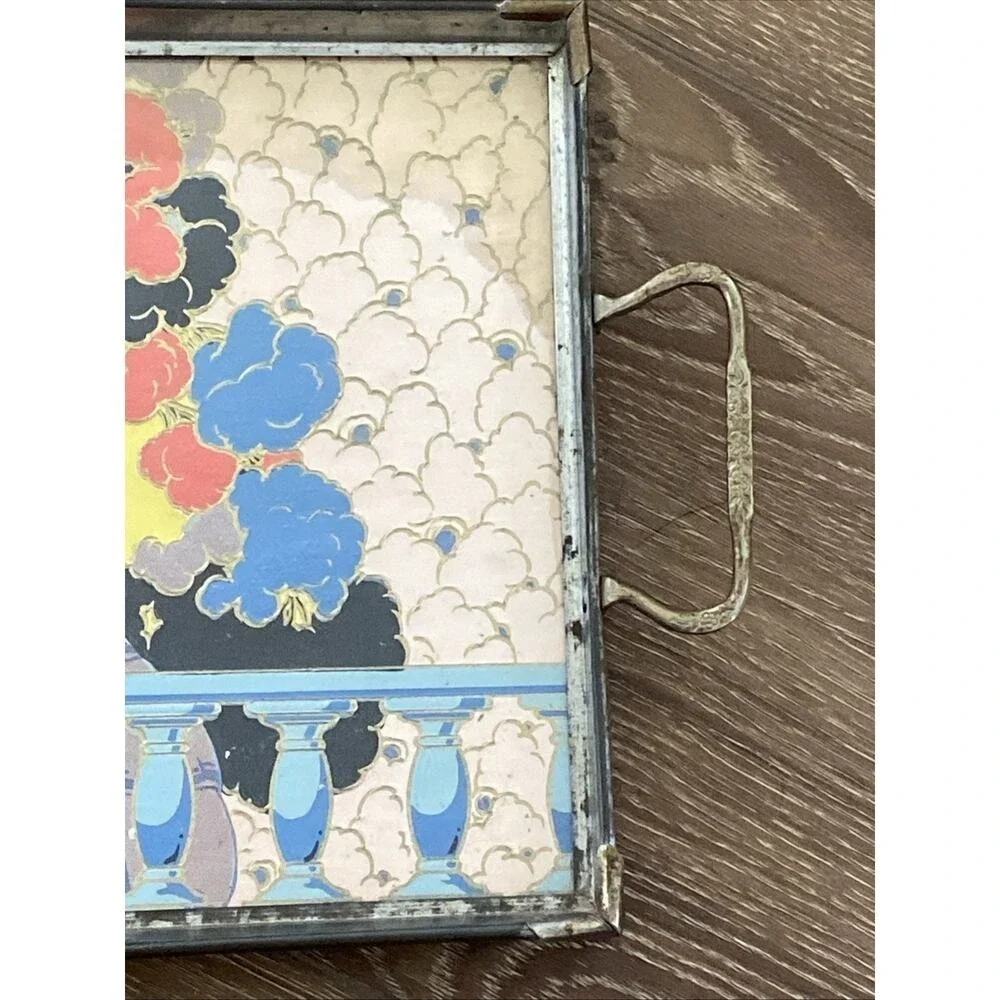 Pierrot Tray 1930 Pochoir Art Nouveau Gatsby Cocktail Litho Rare Leather Bottom